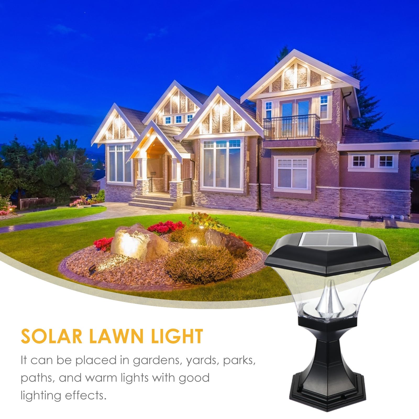 STOBAZA Farolas Solares Exterior de Jardín Control Inteligente de Luz, Diseño Simple en Plástico Negro, Luces de Pilar de Patio Resistentes al Agua y Ahorro Energético