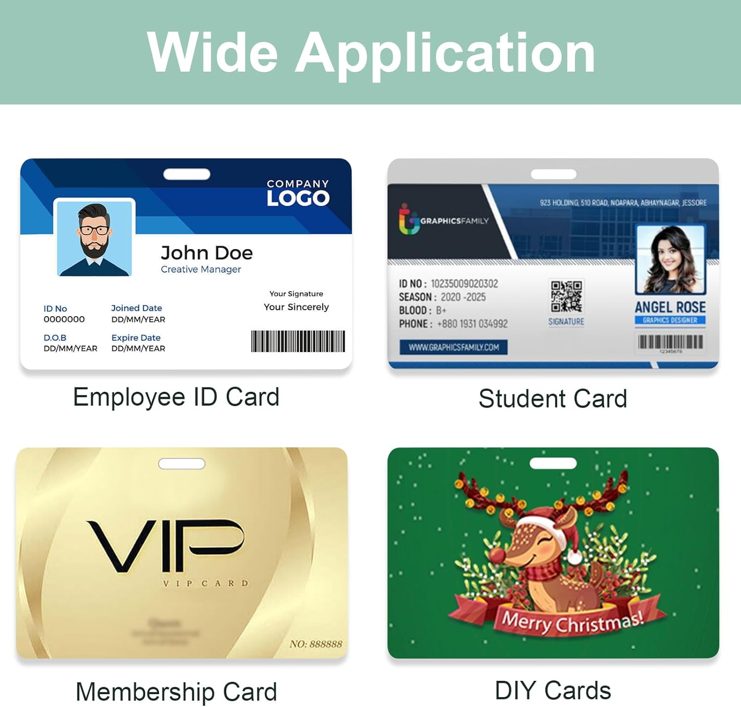 250 Pack Premium Blank PVC Cards with Slot Punch on Long Side - Horizontal Slot Punch Blank ID Cards- CAETOUNG CR80 30 Mil Graphic Quality White Plastic Cards for Photo ID Badge Printers