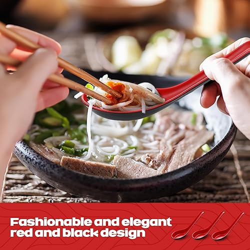 Miniatura 4 de Hushee 200 cucharas de sopa asiática a granel de 6.3 pulgadas, estilo chino, japonés, coreano, para servir Wonton Soba cuchara de arroz con gancho