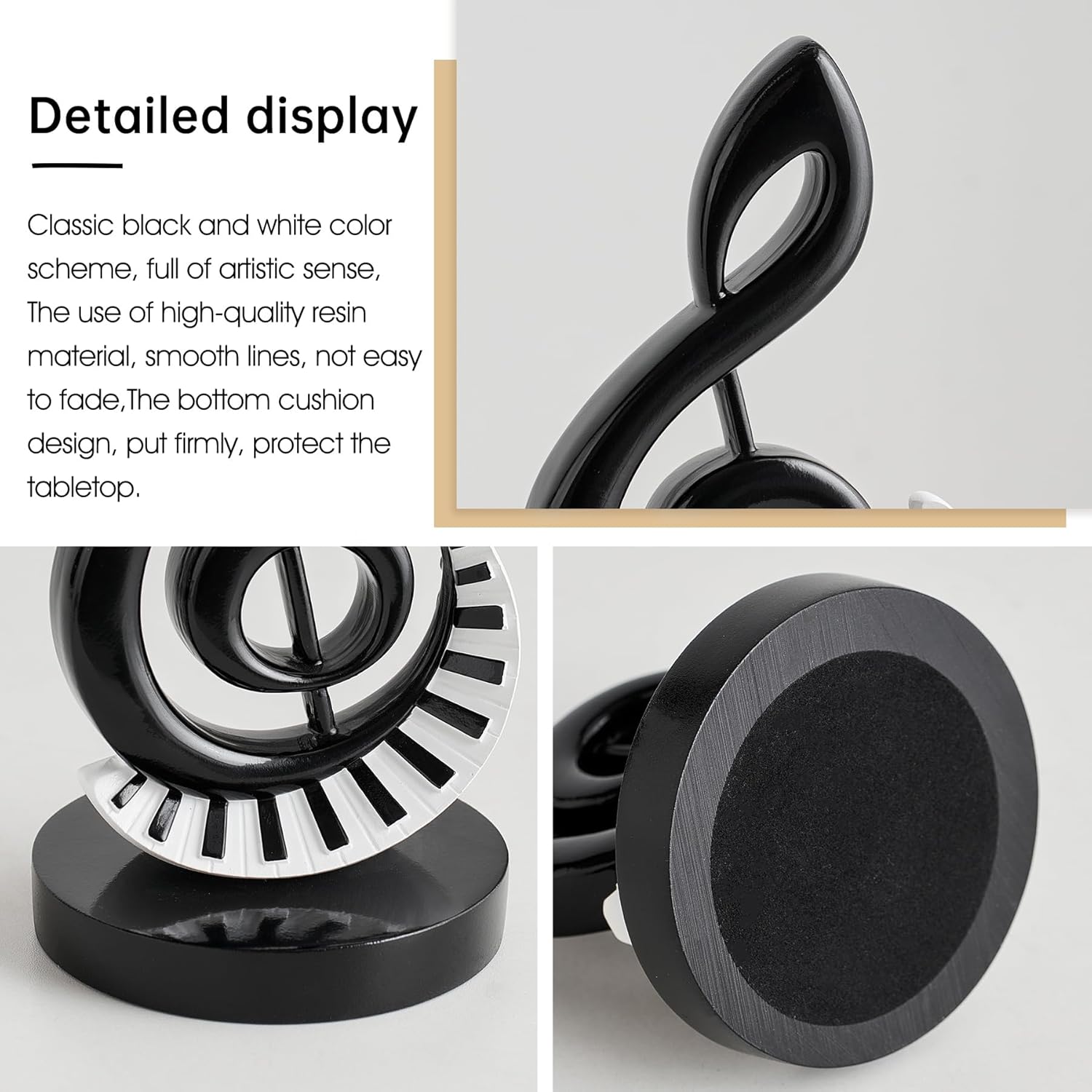 Music Note Statue Music Room Decor, Resin Art Black and White Piano Key Music Note Sculpture Decorations for Living Room Shelf TV Stand Coffee Table, Gift for Music Lovers Musicians (Treble Clef)