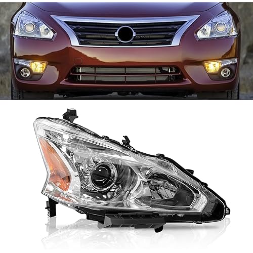 BoardRoad Headlight Assembly Compatible with 2013 2014 2015 Nissan Altima 4-Door Sedan Halogen Headlamps Replacement Chrome Housing Right Passenger Side