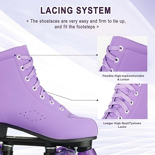 Miniatura 7 de YYW Patines de ruedas para mujeres y niñas, zapatos de tacón alto, patines de dos filas, brillantes, de cuatro ruedas, unisex, de piel sintética,