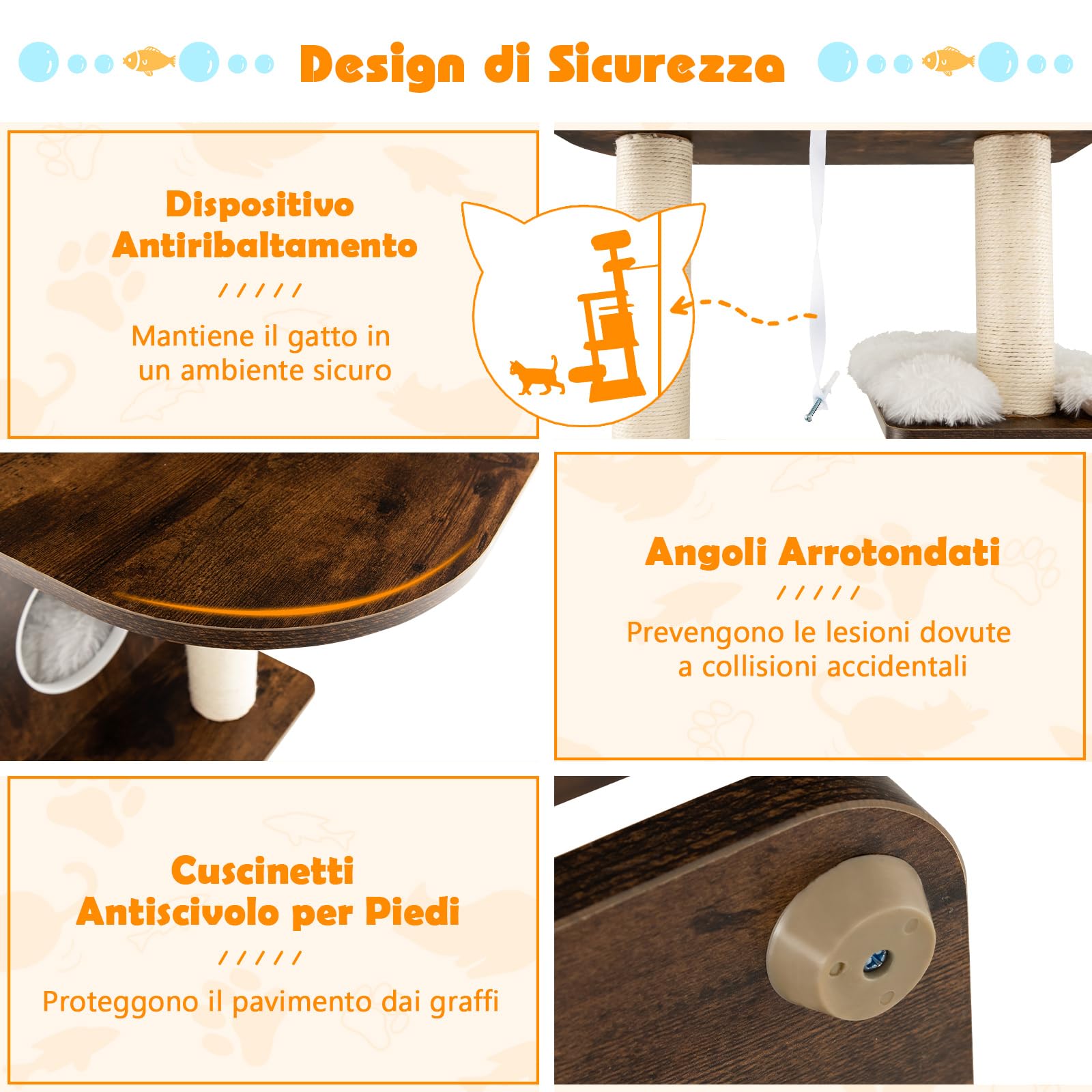 COSTWAY Tiragraffi per Gatti Adulti Con Cuccia, Piattaforma, Cuscini e Albero Alto in Legno - 60 x 60 x 160 cm