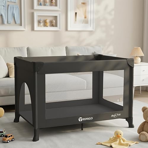 Cuna de viaje portátil y corralito – Cama de viaje plegable segura para bebés con colchón, malla transpirable | Cama de bebé compacta y ligera |