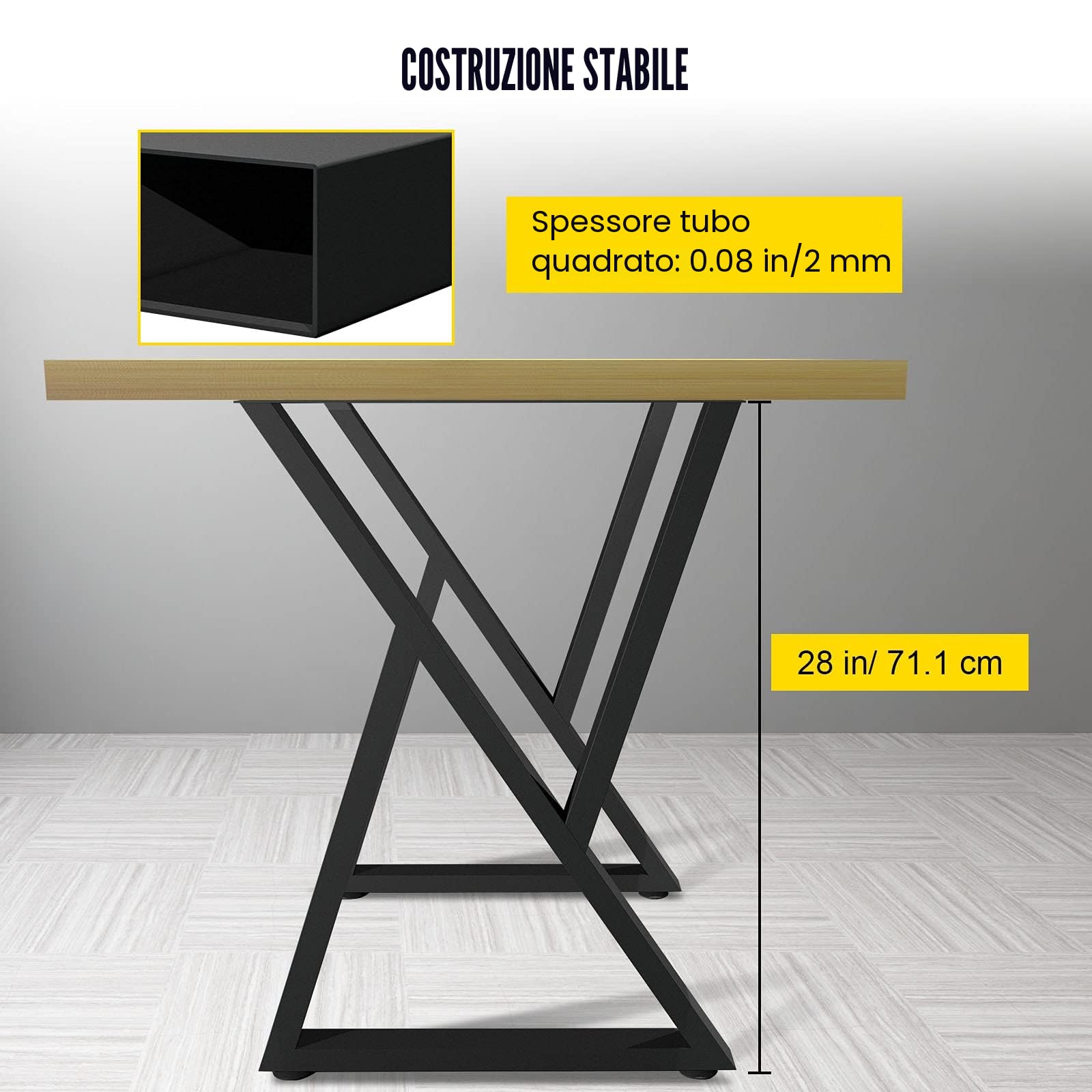 VEVOR Gambe da tavolo, 71,1 x 45,7 cm, set da 2 pezzi, gambe robuste per panca a forma di Z in metallo, struttura in ferro battuto, mobili fai da te per tavolo da pranzo con protezioni in gomma,