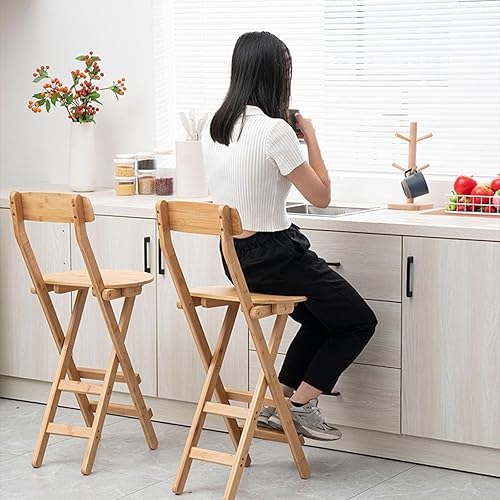 Miniatura 4 de Taburete de bar plegable de 27 pulgadas, taburete plegable para adultos, taburete de bambú portátil, altura de mostrador con respaldo, silla