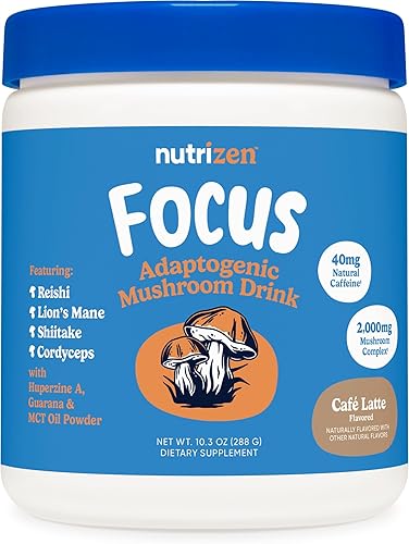 Nutricost Nutrizen AM Focus - Bebida adaptogénica de hongos (sabor a café con leche) 30 porciones, incluye Reishi, melena de león, shiitake,