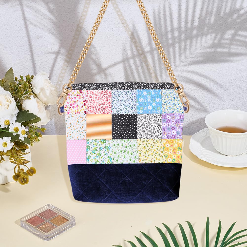 WEBEEDY Kit de Sac Fourre Tout à Patchwork DIY avec Tutoriel Vidéo pour Débutants Ensemble de Démarrage pour Sacs Matelassés avec Tissus Carrés de 21 couleurs Chaîne de Sac et Fermoir Faire des Sacs