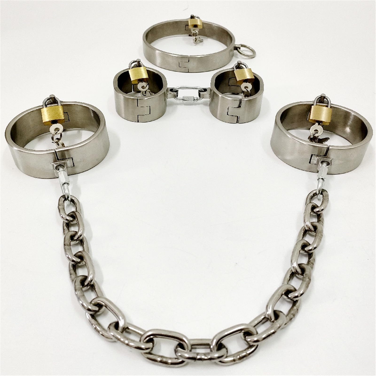 Schwer Metall Handschellen Fußfesseln Mit Eisenkette Handfesseln Fußschellen Halsband SM Bondage Sets Hand Fuß Fessel Sklaven Sexspielzeug Fesselset für Frauen und Männer,Männer