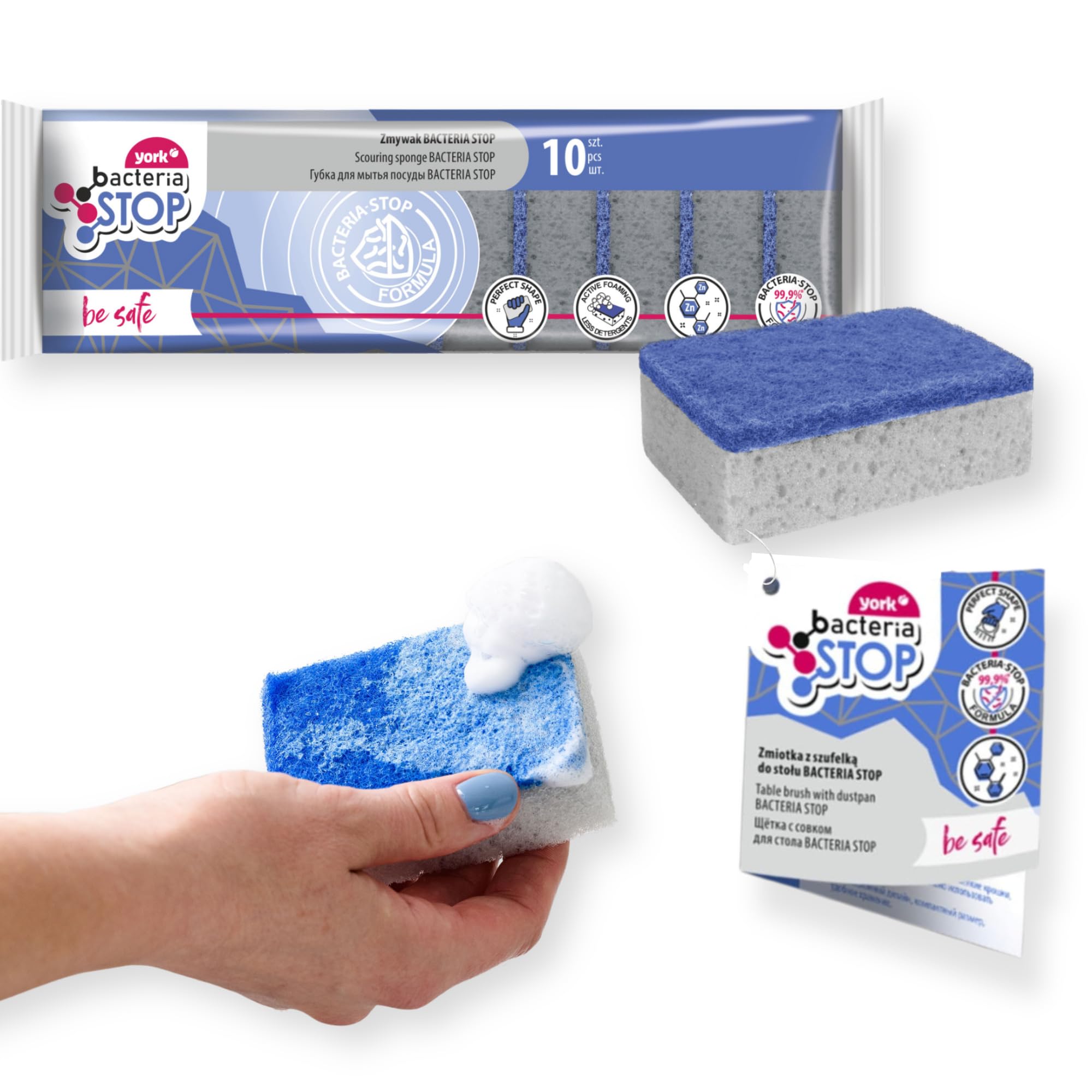York Grey 10 Washing Up Sponge Set Of 10 Scourers With Antibacterial Properties Hygienic With Zinc Macromolecules Dish Sponge Kitchen Sponge Cleaning Sponge Kitchen 9 X 6 X 3 Cm Pack Of 10