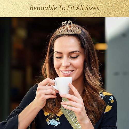 Miniatura 7 de Banda y tiara de cumpleaños número 50 para mujer, fabulosa banda con purpurina + fabulosa tiara de metal plateada de diamantes de imitación para