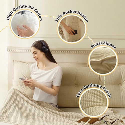 Miniatura 6 de Almohadas de cuña, tamaño individual XL, almohada de lectura para cabecero, almohadas de respaldo para sentarse en cama, cojín triangular grande,