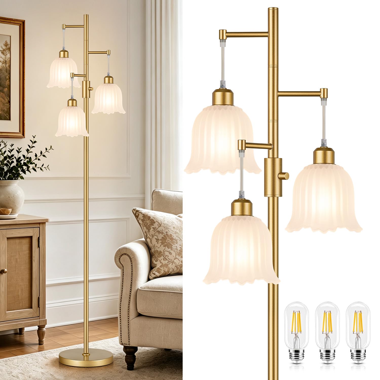 Photo 1 of Sutnblit Dimmable Floor Lamp - Gold, Frosted Glass