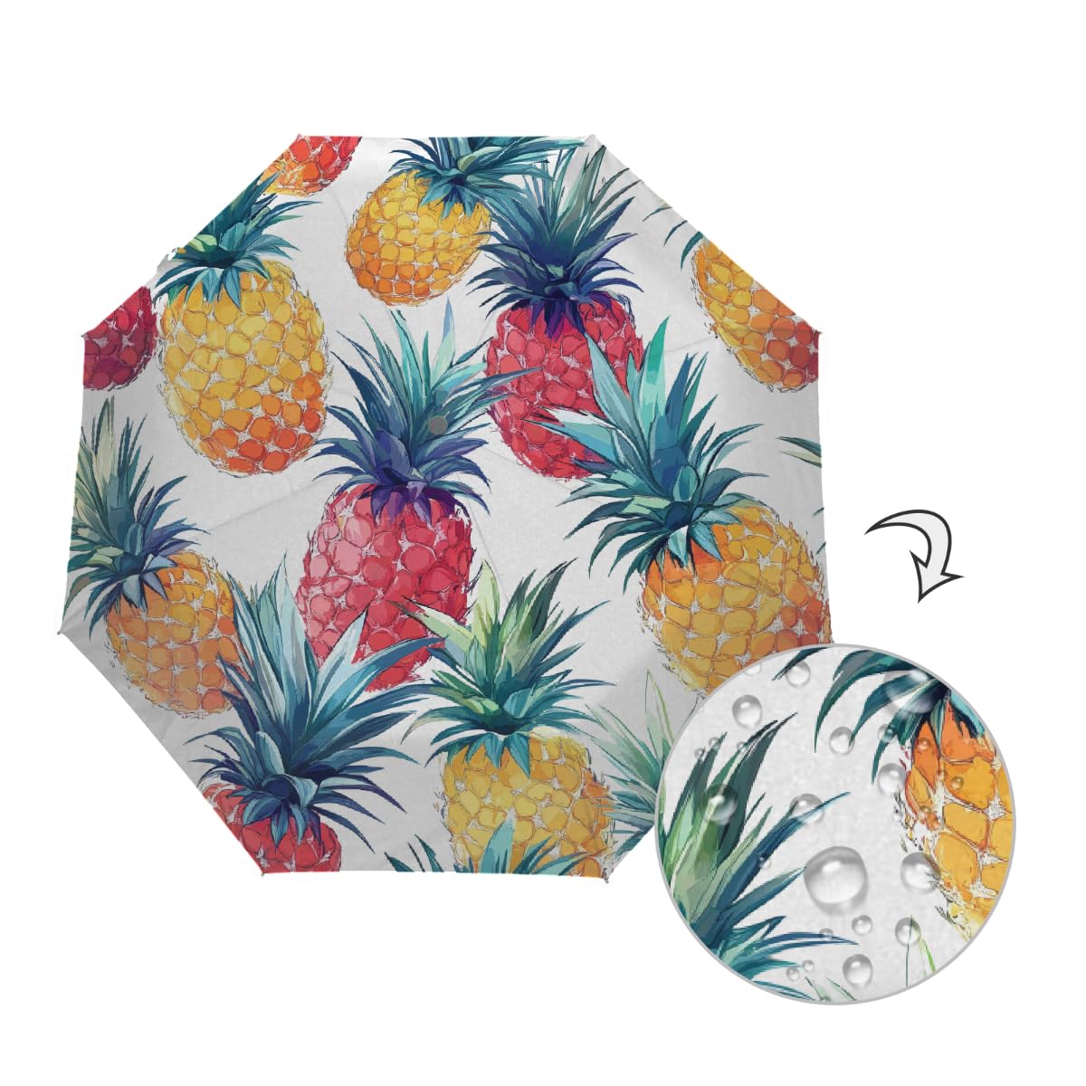 Ombrello pieghevole estivo colorato con ananas ombrello da viaggio compatto antivento impermeabile con protezione UV rivestimento nero leggero 8 coste portatile per pioggia sole