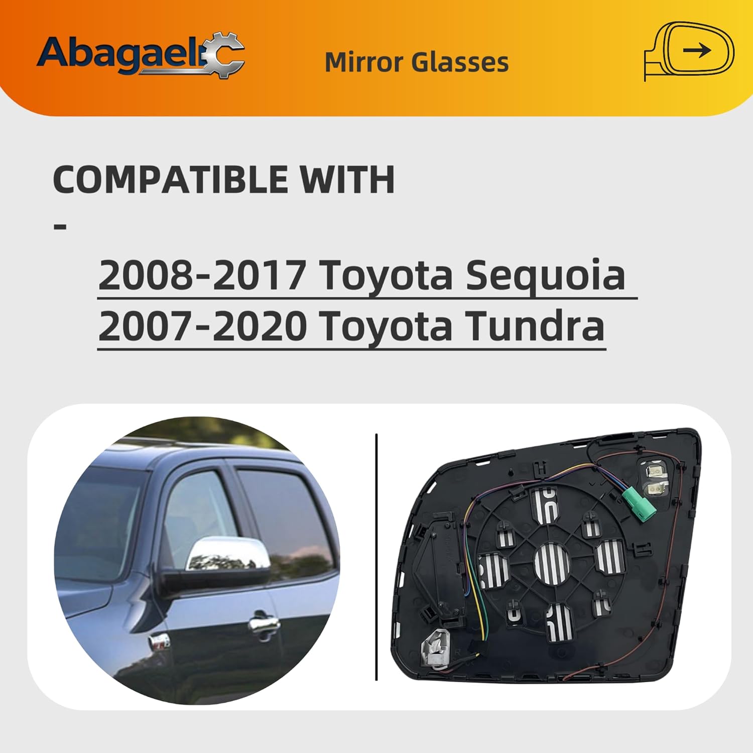 Heated Mirror Glass with Turn Signal & Blind Spot Driver Side for 2008-2017 Toyota Sequoia, 2007-2020 Toyota Tundra, Chrome Plated OEM Flat Mirror, Plug and Play Anti-Scratch Wear Resistant