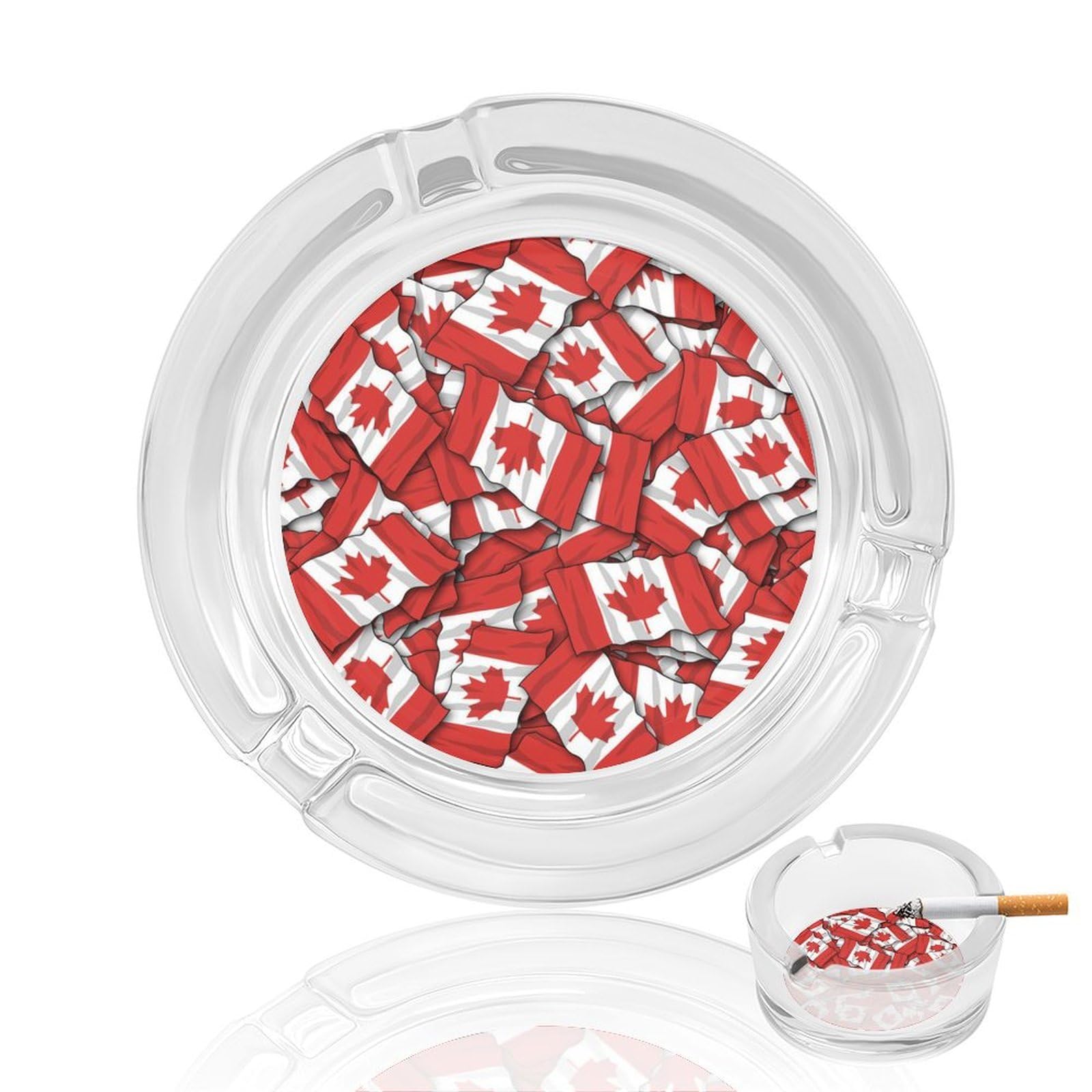 Nclqvjxzkhw Style Canada Flag Glass Ashtray Round Ash Tray Smoking Trays For Home Garden Outdoor