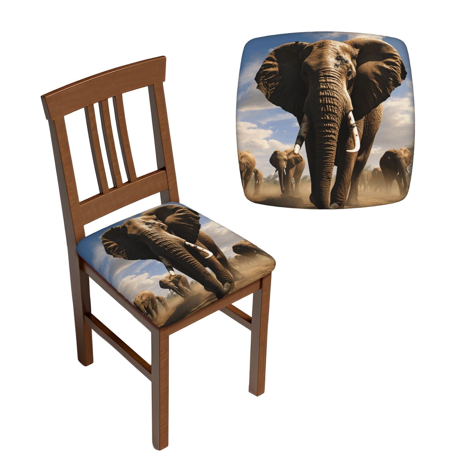 NONHAI 6PCS Dining Chair Seat Covers Set Ferocious Elephant Stretch Removable Chairs Covers Washable Seat Cushion Slipcovers Protector for Dining Room Kitchen Chairs