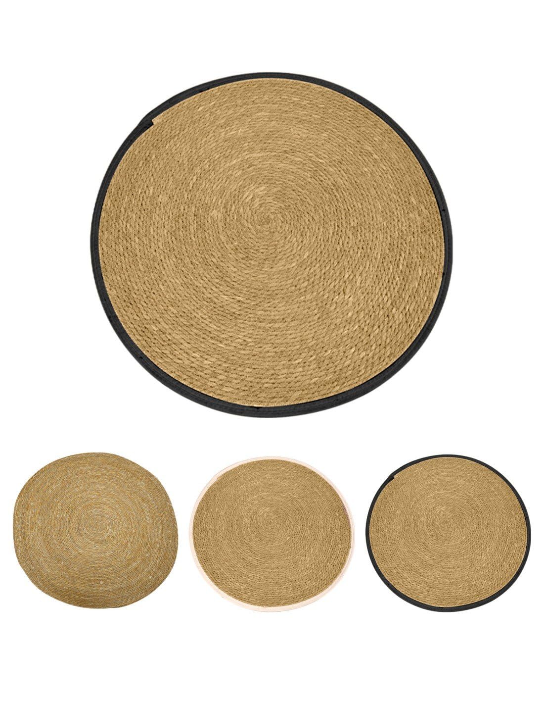 Jardin202 - Alfombra de Yute Redondo Trenzada a Mano – Alfombra Multiuso Decorativa Color Natural | 100 cm (Negro)