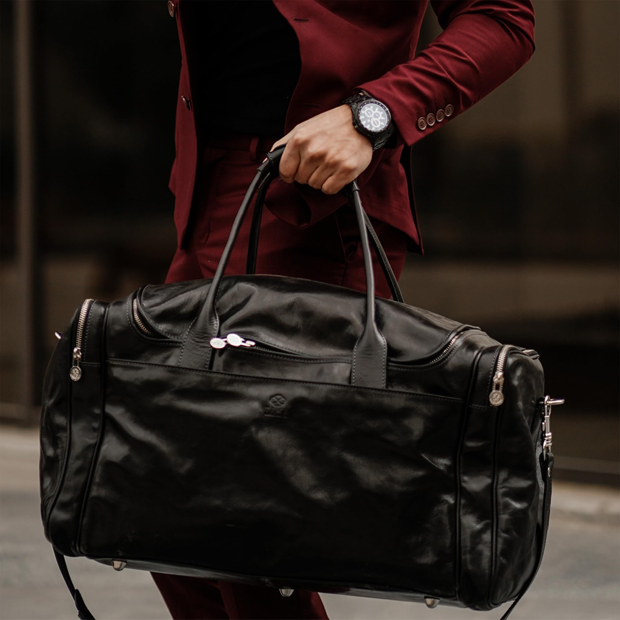 Bolsa de Viaje en Cuero, Bolso de Cuero para Hombres y Mujeres, Bolsa Deporte - Time Resistance