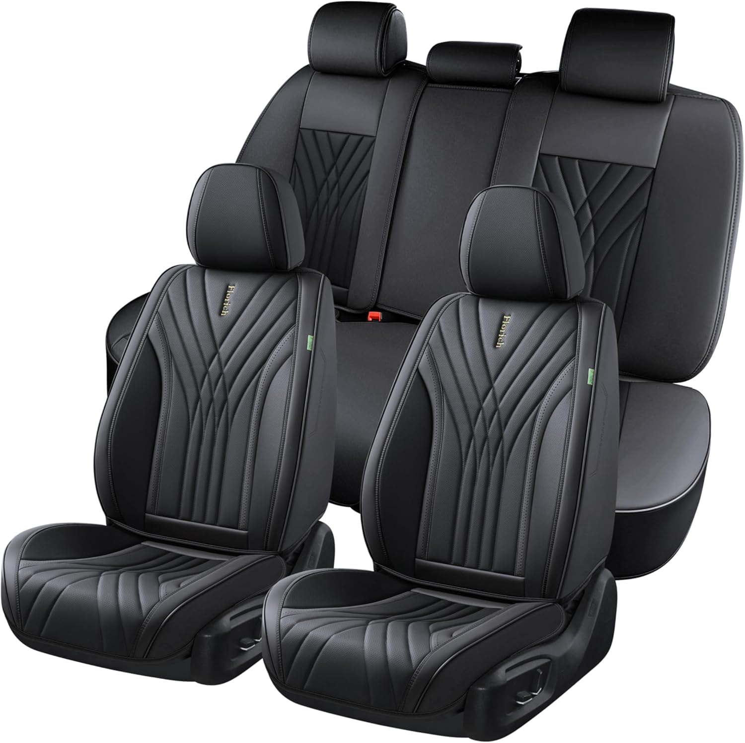 FLORICH Autositzbezüge Set PU Leder Vordersitze und Rückbank, wasserdichte Autositzauflage Universelle Passform für 95% Limousine, SUV, Pickup, Van