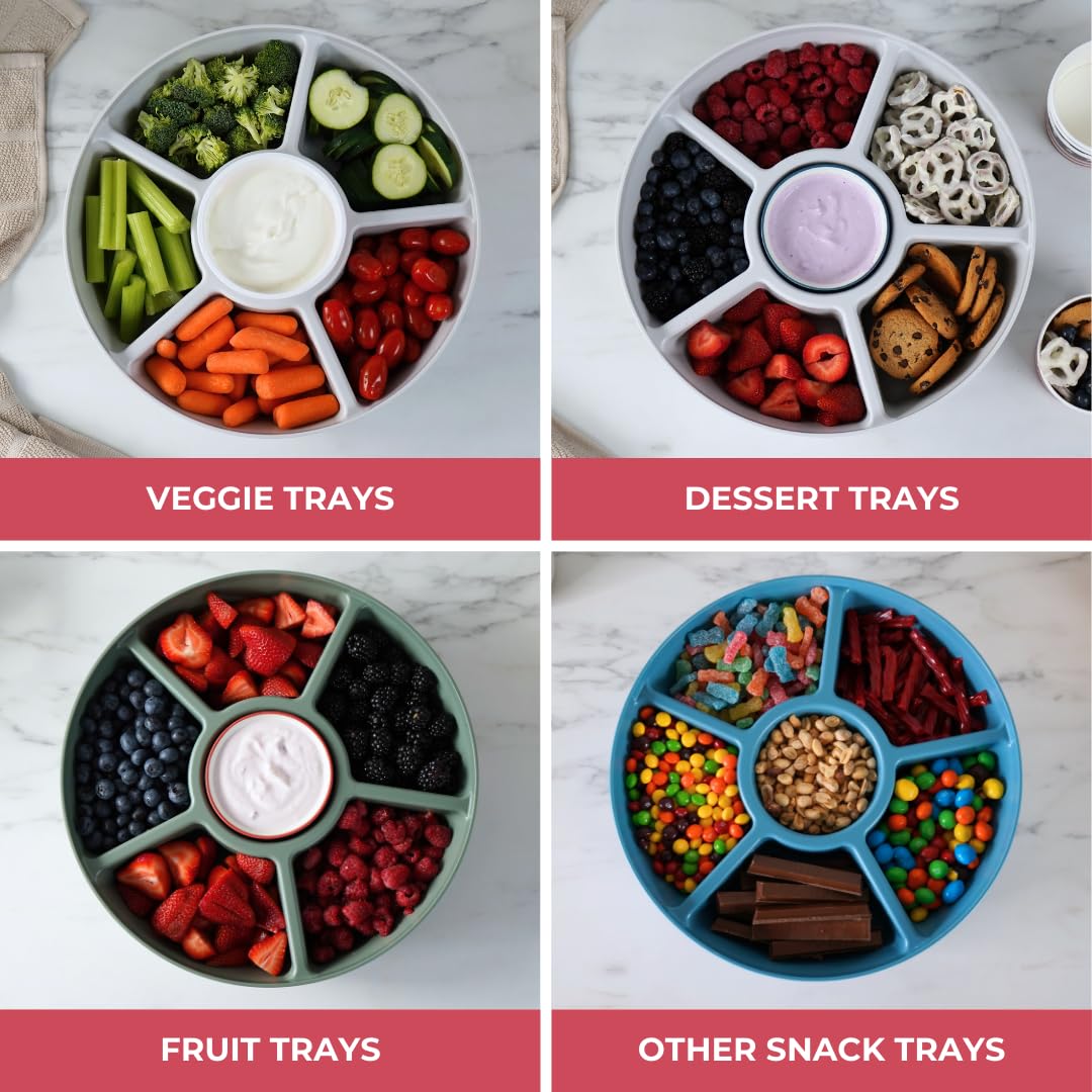 Tegriware - Bandeja dividida resistente con tapa a prueba de fugas, 6 compartimentos divididos para servir y almacenar alimentos, bandeja de frutas, bandeja de verduras, platos de fiesta,