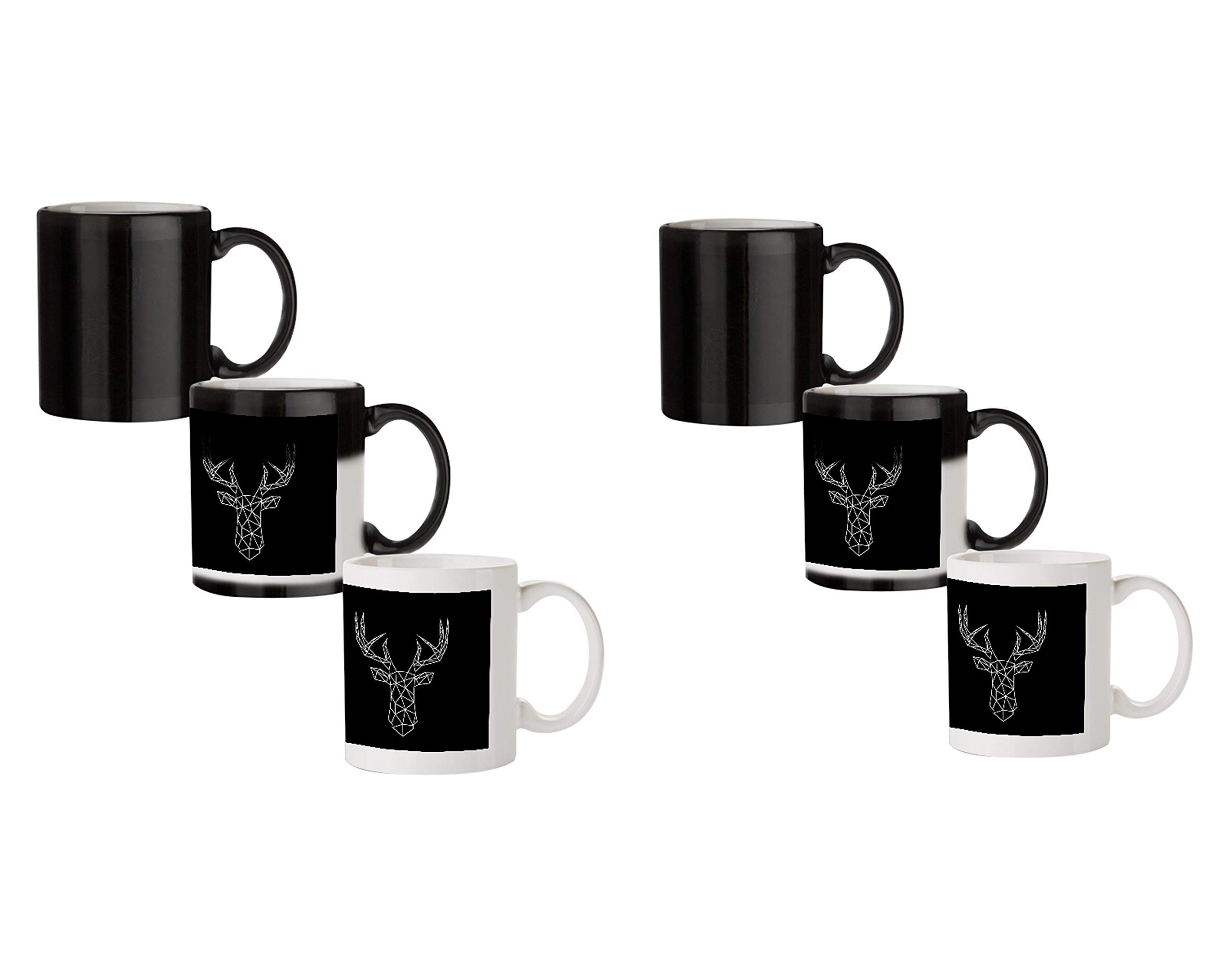 Motivate Box Ceramic Geometrical Reindeer Magic Mugs, 330 Ml, Multicolor, 2 Piece