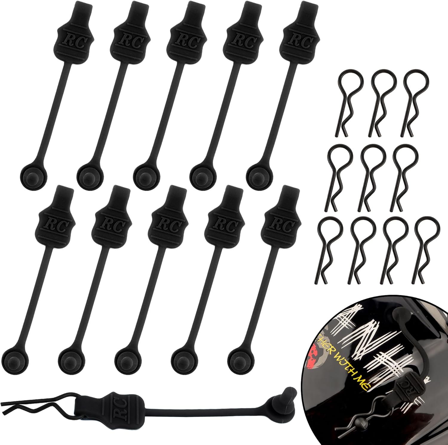 1.0mm RC Cars Body Clips with Pull Tabs for Universal 1/14 1/16 1/18 SCX24 Remote Control Car Compatible with Redcat HPI Himoto HSP Exceed Truck Buggy(10 Pieces,Black)