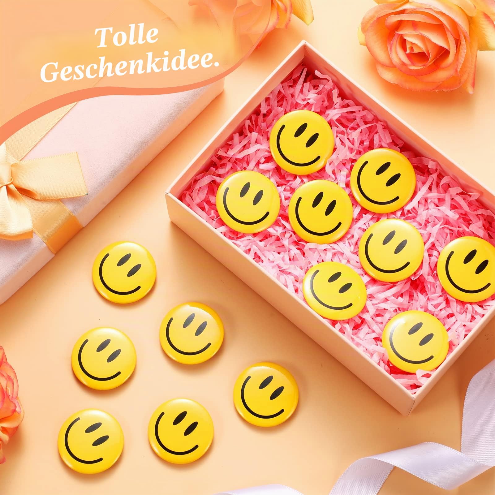 200 Stück Happy Smile Face Button Pin Retro Pinback Buttons Badge Classic Smile Face Pin für Rucksäcke Zubehör Damen Neuheit Knöpfe und Anstecknadeln, 3,2 cm Durchmesser