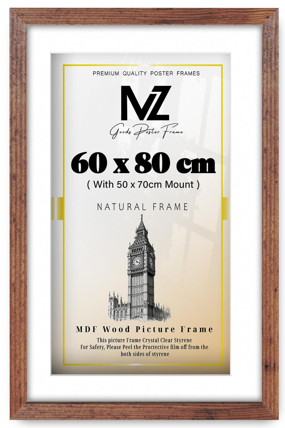 MZ GOODS | MDF Minimalist Picture Frame (60 x 80 cm) With (27.55 x 19.68 Inch) White Mount Wall Display | 32 Inch x 24 Inch Diploma, Certificate, Artwork, Decorative Frame [ Rustic ]