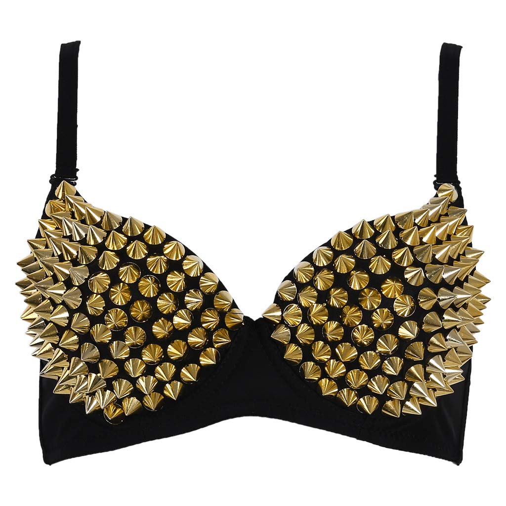 Sexy All-over Spike Rivet Dance Bra Metallic Punk Style Nightclub Wear
