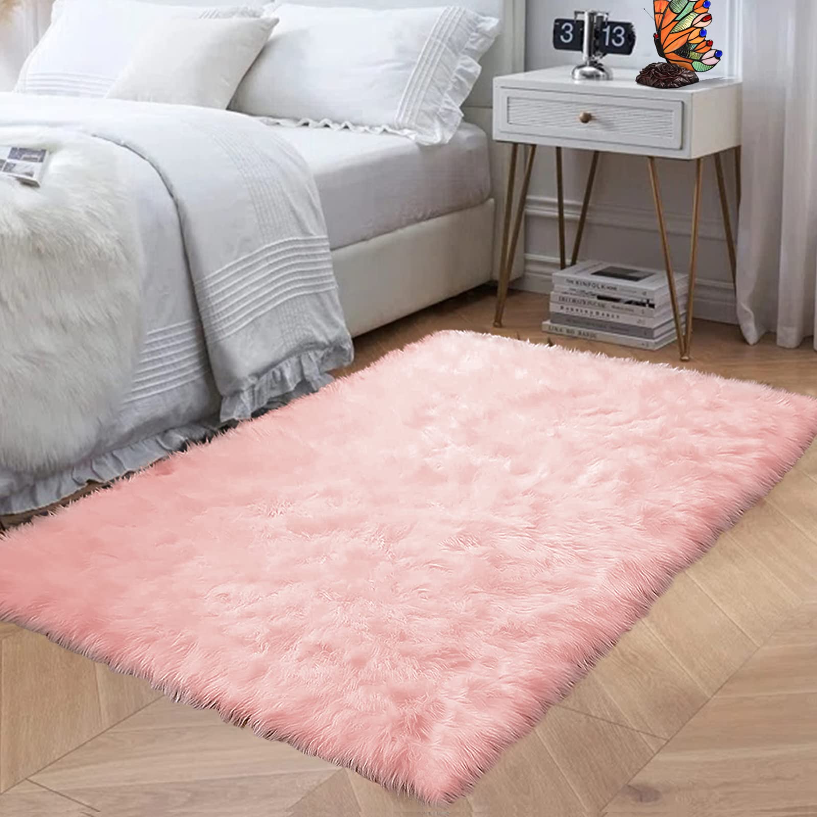 フワフワ薄いピンクラグ 洗えるシャギーラグ｜極細マイクロファイバー素材・ウレタン入・選べる