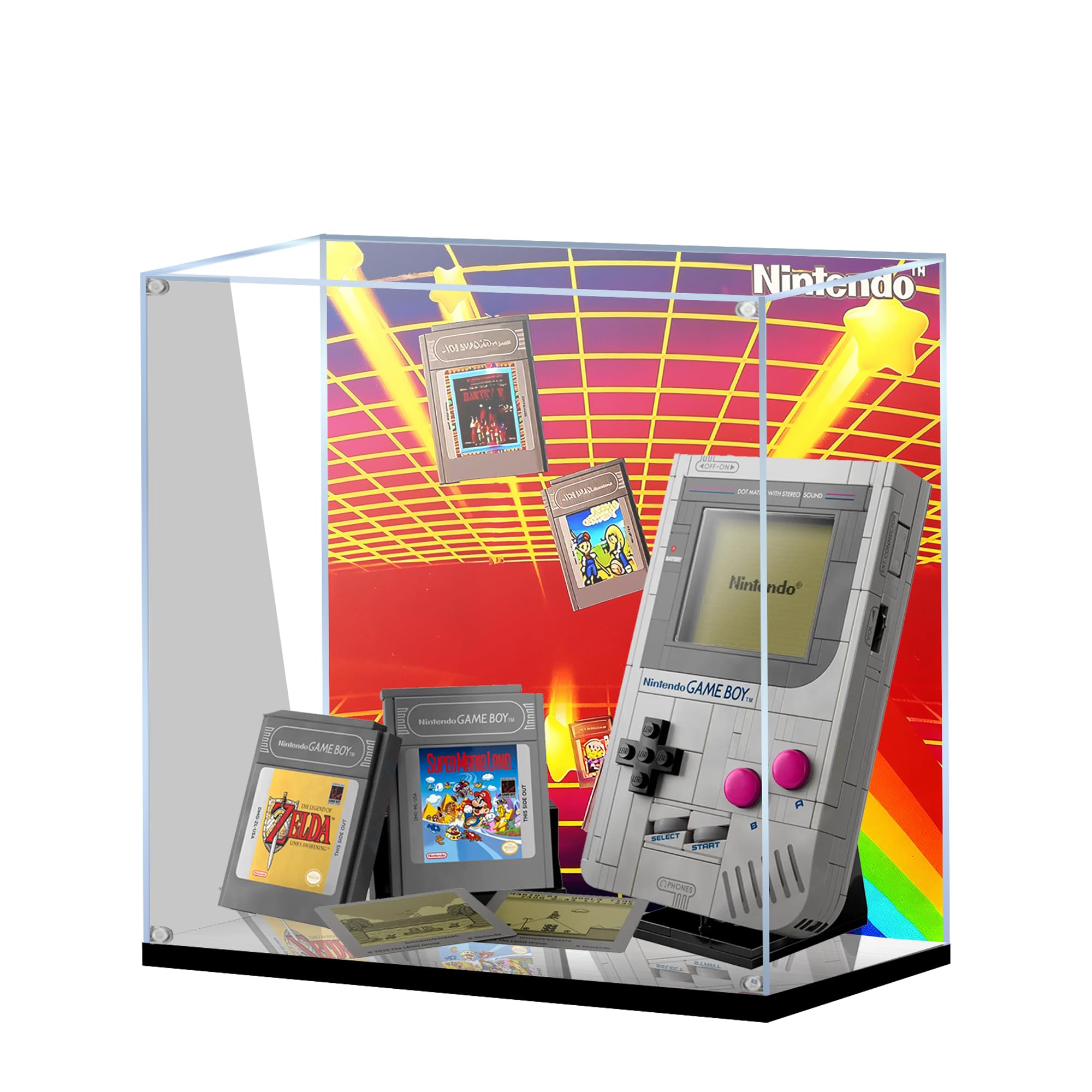 Vetrina in acrilico per Lego 72046 Game Boy Game Boy, scatola trasparente antipolvere, solo vetrina, compatibile con Lego 72046 (spray posteriore+specchio A)