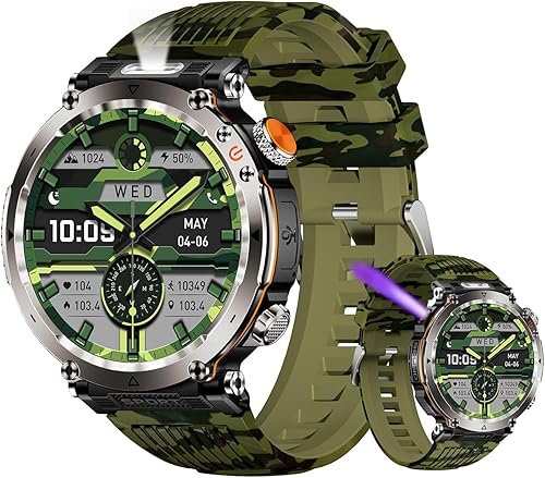 Nuevo reloj inteligente militar para deportes al aire libre con luz de identificación antifalsificación, brújula linterna IP68, impermeable,