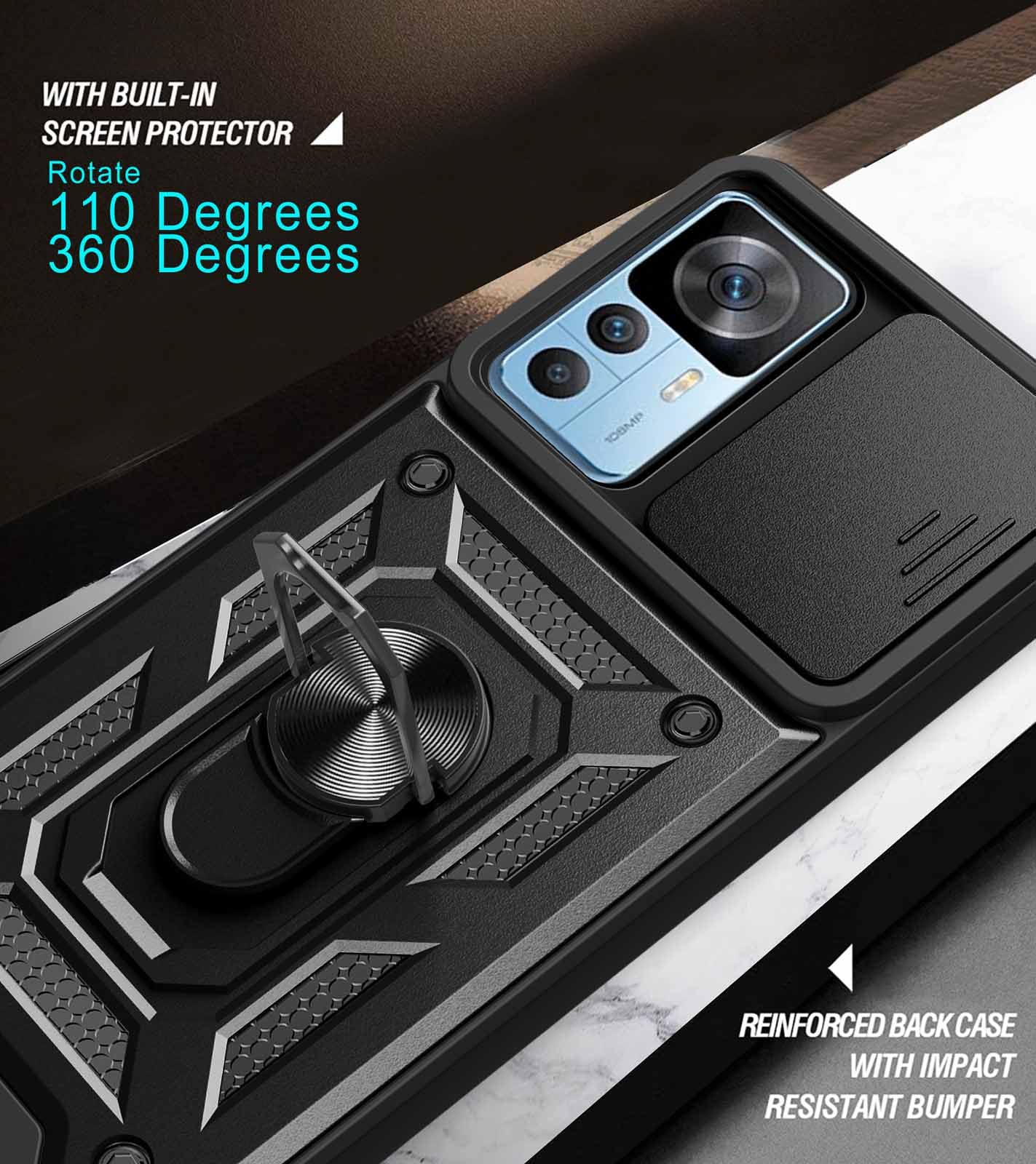 HAOYE Coque pour Xiaomi Mi 12T / 12T Pro avec Rotatif Bague Anneau Support, Etui avec Couvercle de Caméra Coulissant, TPU + PC Double Couche Housse. Vert