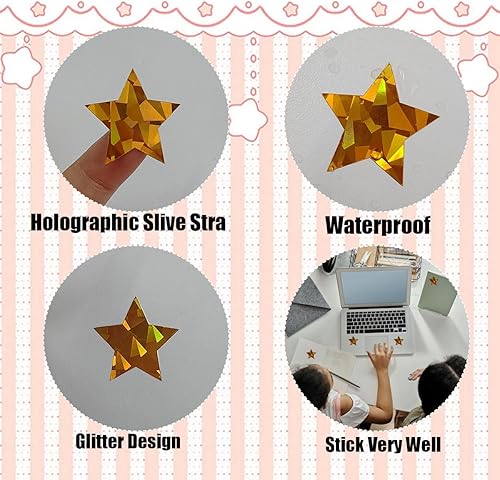 Miniatura 3 de 500 calcomanías de estrella dorada, calcomanías de estrella de lámina dorada, calcomanías autoadhesivas de 1 pulgada con purpurina metálica,