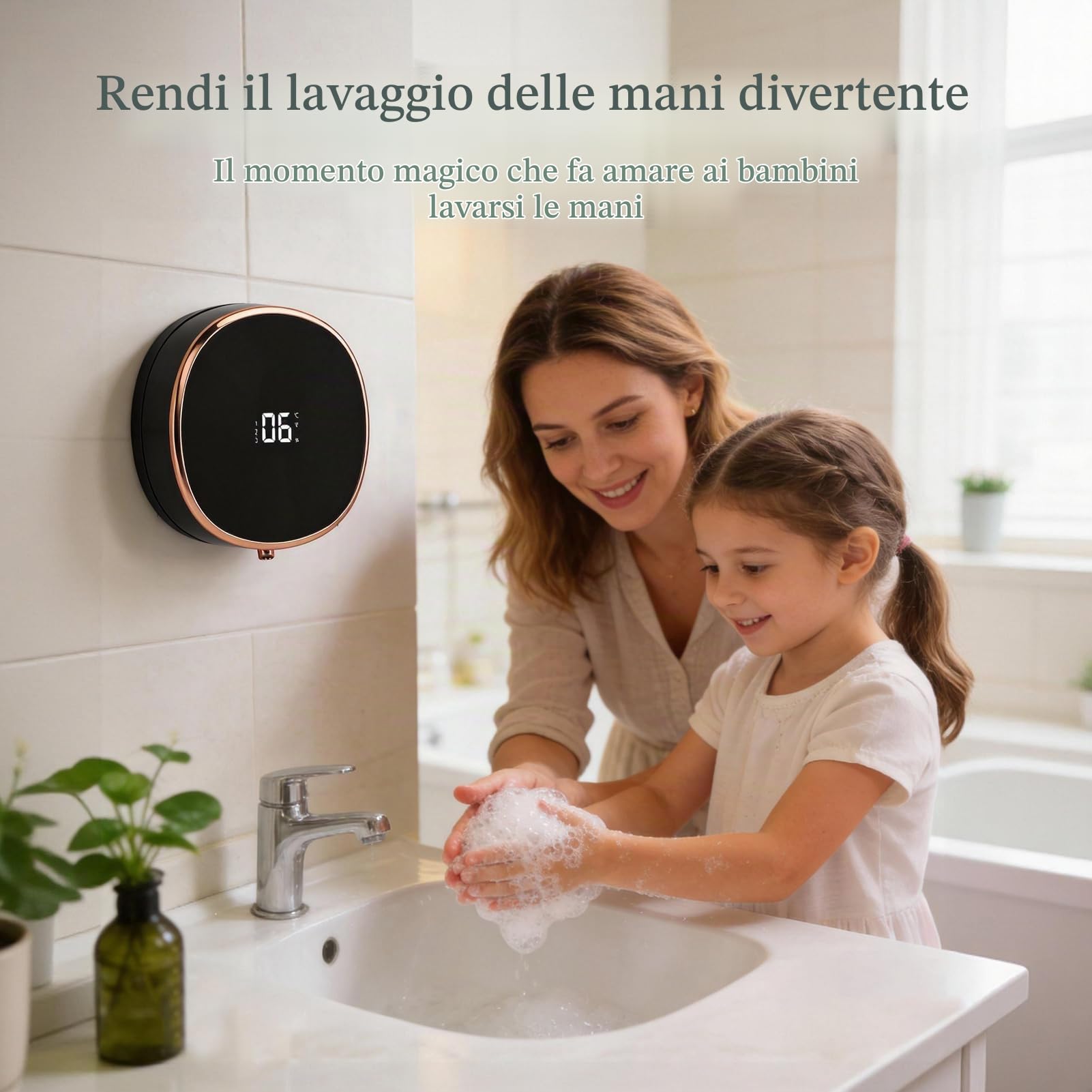 Dispenser automatico di sapone Dispenser di sapone schiumogeno Dispenser di sapone touchless Dispenser di sapone elettrico a parete Dispenser di sapone manuale con (Nero)