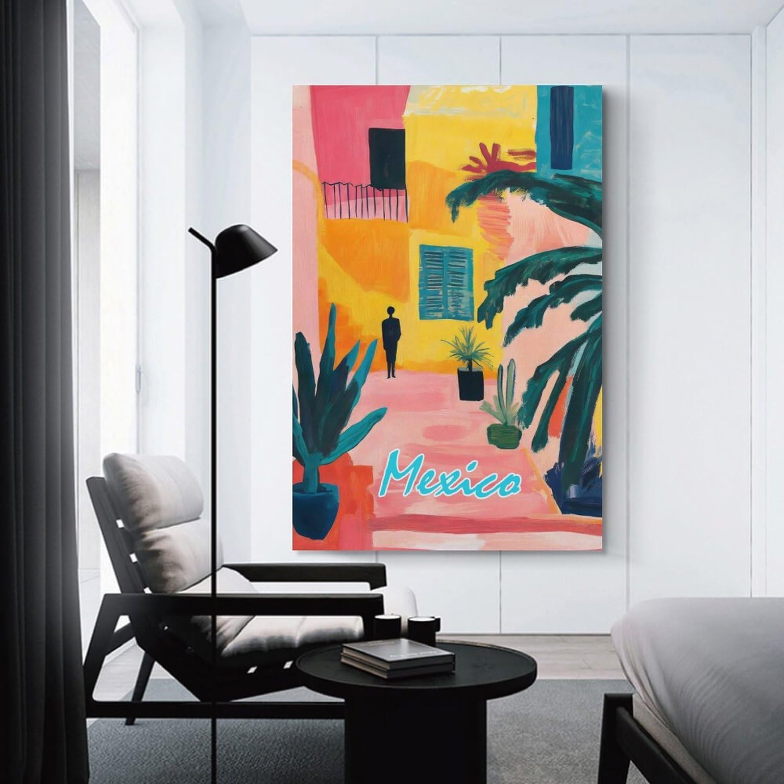Junmoney Mexico Courtyard Painting Decorative Canvas Print 24x36inch(60x90cm), for Hallway, Bedroom Or Modern Interiors, Home Decor Gift with Stylish Appeal