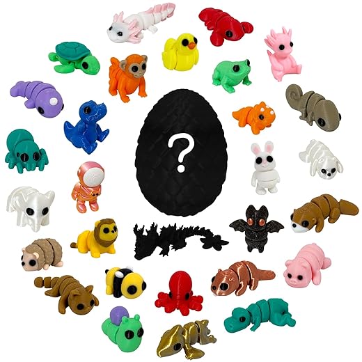 30pcs 3D Printed Animals Mini Figures with Mystery Cherry Blossom Dragon Egg – 29 Fixed Mini 3D Printed Animals + 1 Random Dragon | Collectible Animal Figurines & Party Favors