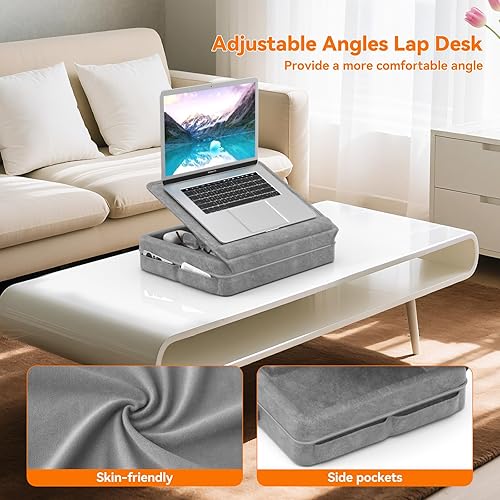Miniatura 3 de KDD Escritorio de regazo para laptop con cojín, mesa para laptop con almacenamiento para cama y sofá, soporte de almohada ajustable con tira