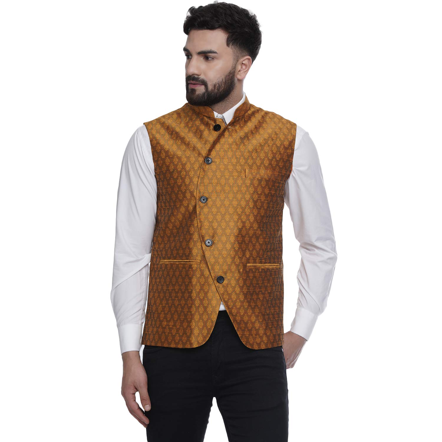 ghanshee Golden Jacquard Printed Silk Nehru Jacket (gold)-picture-55