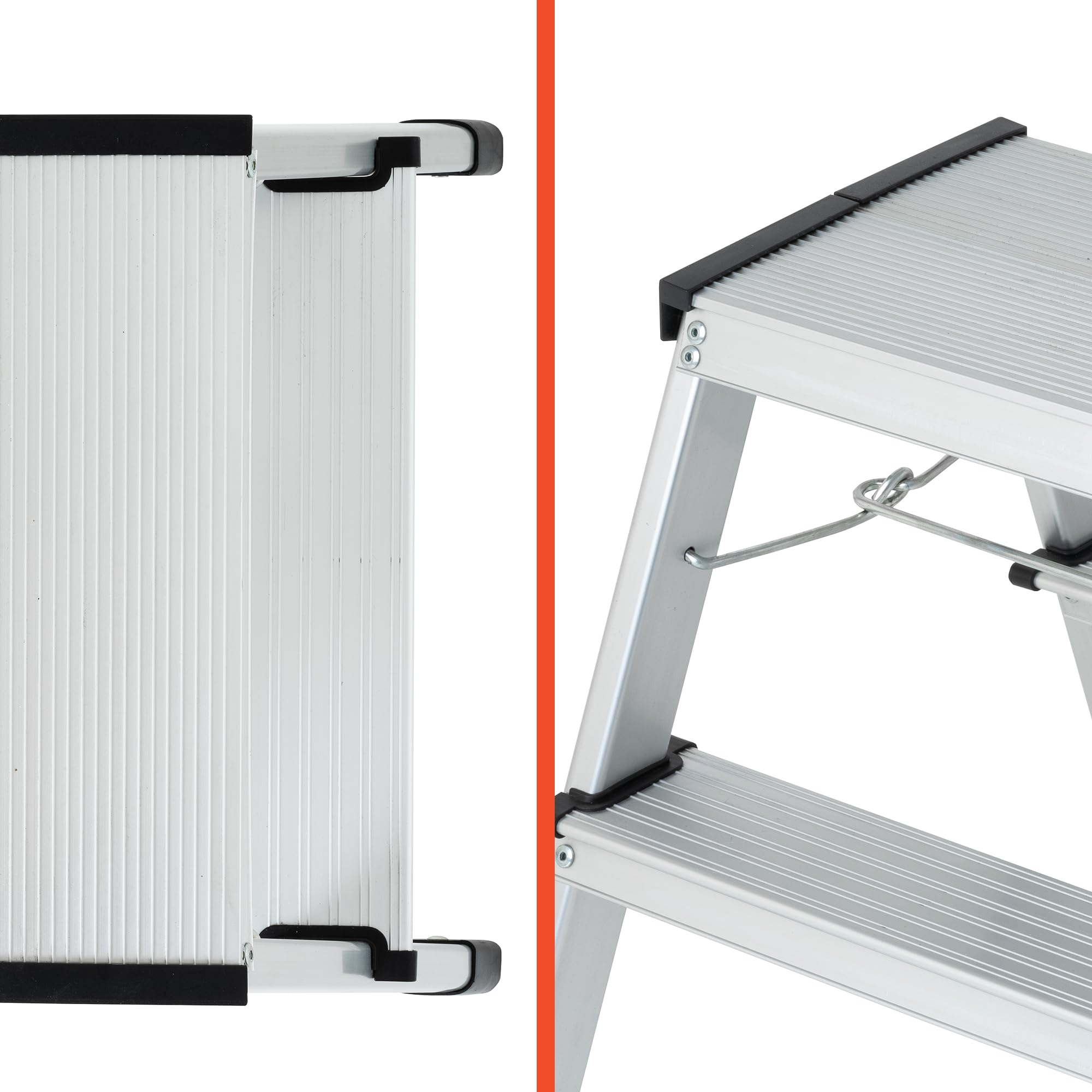 GIERRE Scaletta 2 gradini Doppia Salita 46H x 41 cm Scaletta Pieghevole con Piedini Antiscivolo Gradini da 8 Cm e Tiranti di Sicurezza Scala Alluminio Salvaspazio Perfetto per i Lavori Fai da Te