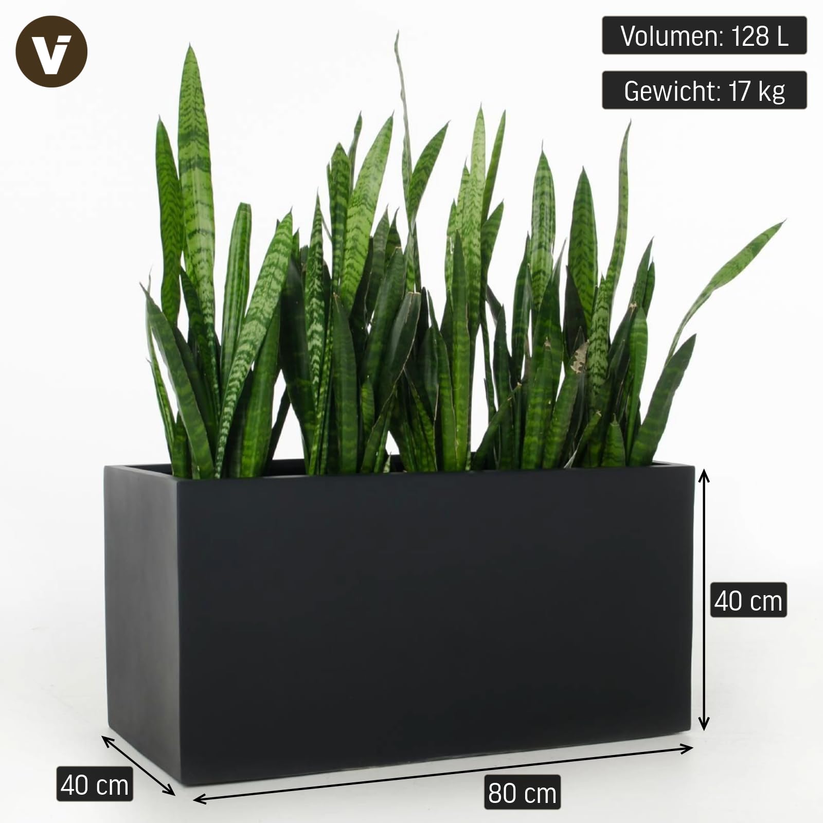 VIVANNO Pflanzkübel Pflanztrog Blumentrog Fiberglas Anthrazit Maxi 40x80x40