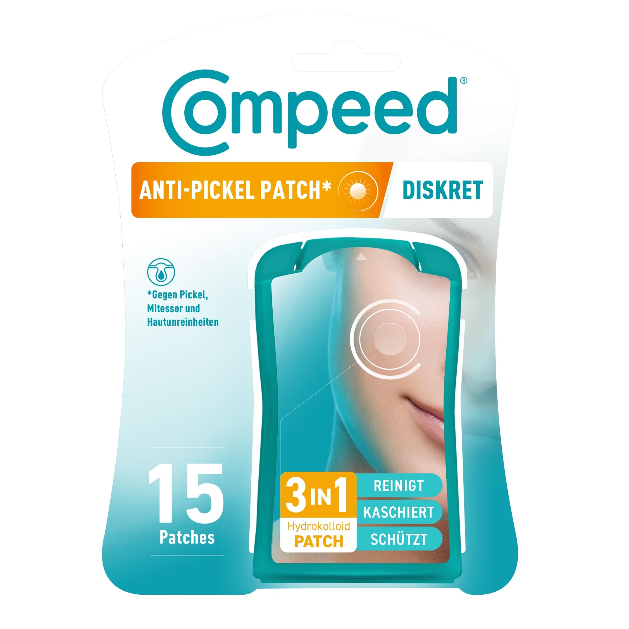 Compeed - Anti-Pickel* Patch Diskret – Reinigt, kaschiert und schützt – Hydrokolloid Pickel Patches* - Ideal für die Anwendung am Tag – Für gezielte Bereiche - 15 Patches - 1.5x1.5cm