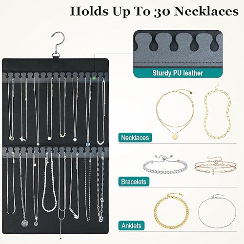 Miniatura 4 de KMEOSCH Organizador de joyas, organizador de joyas colgante, organizador de aretes de doble cara para 300 pares de aretes y soporte para collares