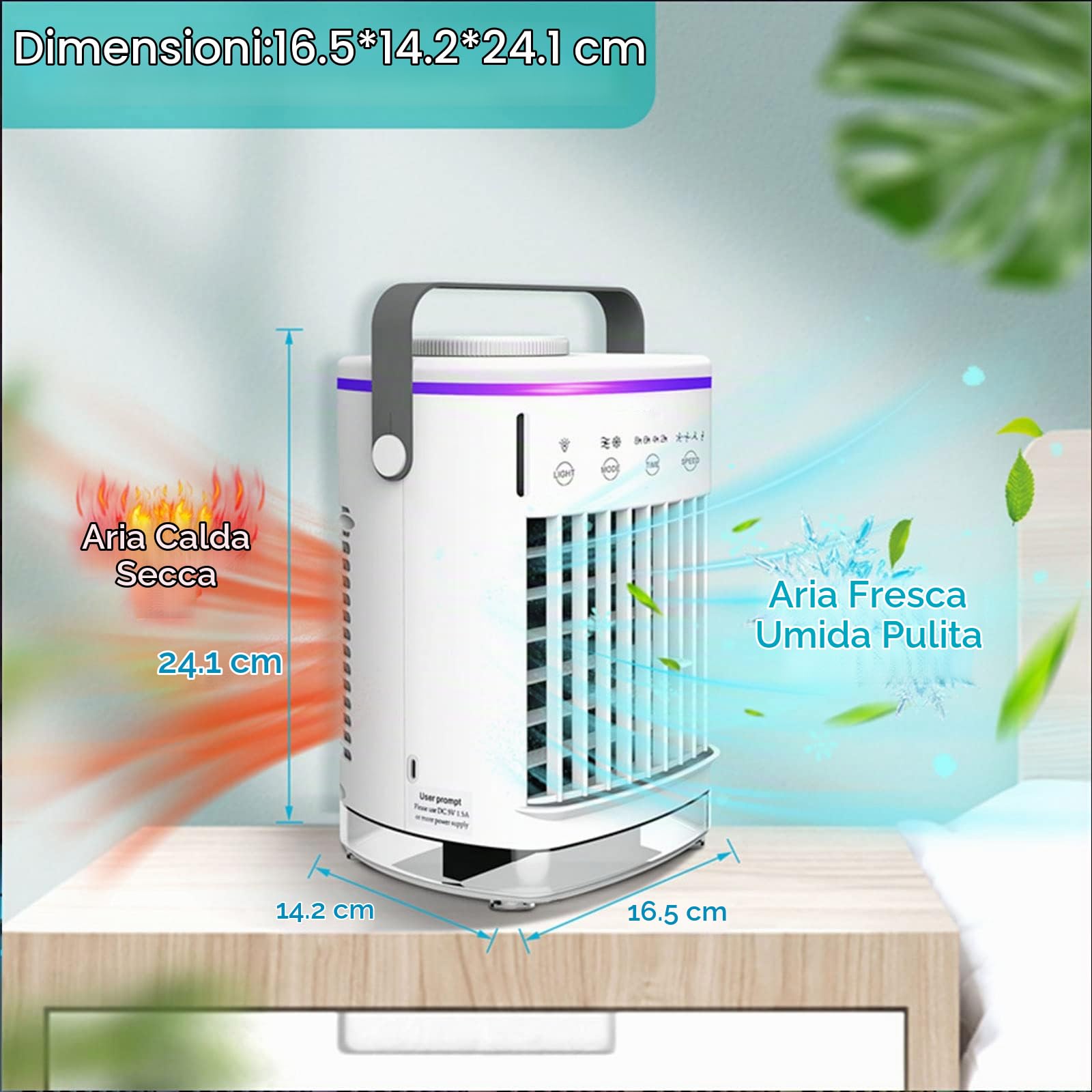 Condizionatore Portatile USB 700ml Nebbia Raffreddante 4-5 Ore - Ventilatore Ad Acqua Silenzioso con per Dormire