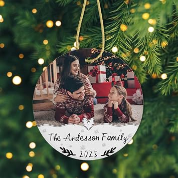 Personalized Christmas Ornaments 2025 with Photo/Text/Name, Custom Christmas Tree Ornament Customized Crystal Ceramic Xams Heart Decor Gifts