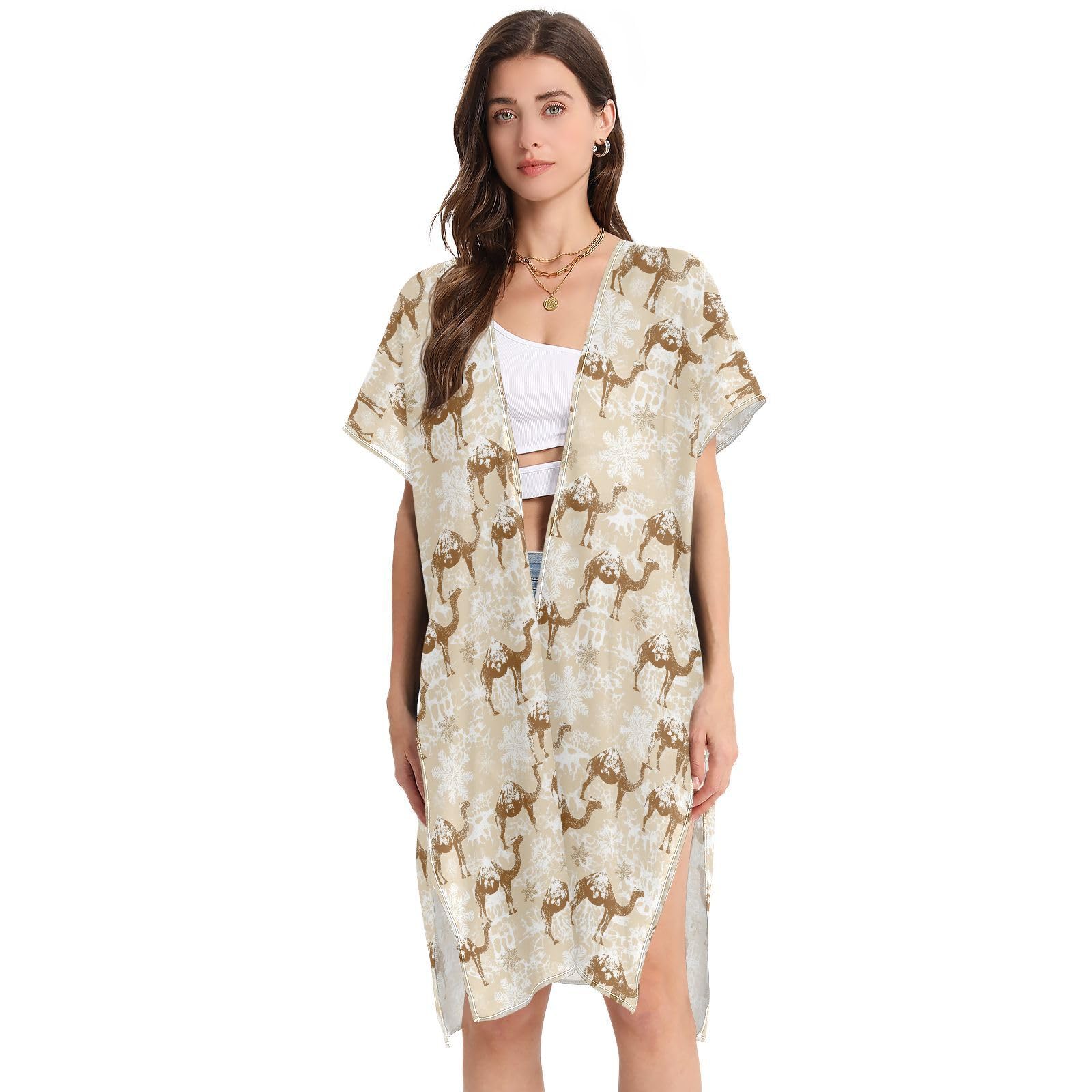 Snowflakes Camel Beige Womens Cover Up for Swimwear Loose Bathing Suit Cover Ups Beach Vacation Essentials L size