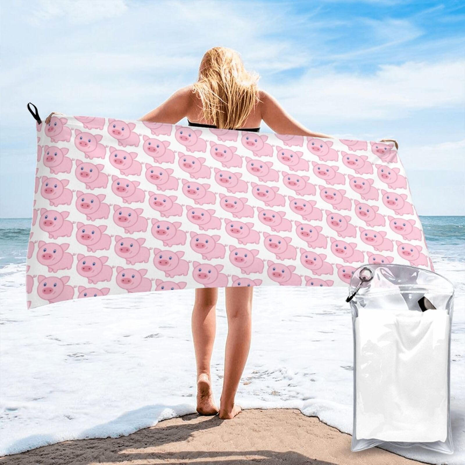 SDEGTHO Cute Pig Print Beach Towel Quick Dry Portable For Swimming Yoga Adults Fitness