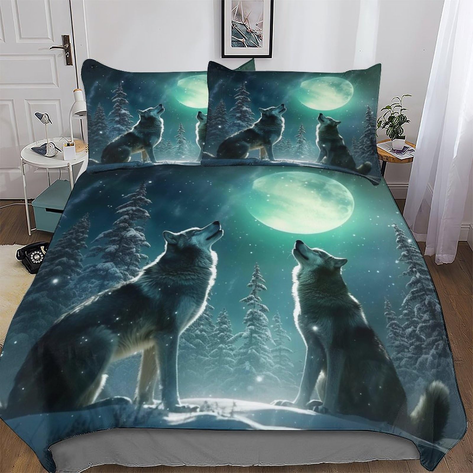 Dcccy Men's Wolf-1 Wolf Bedding Set 3D Print Duvet Cover For Teens Boys And Girls Quilt Cover Soft Microfiber Comforter Cover 3 Piece King(220X240cm)