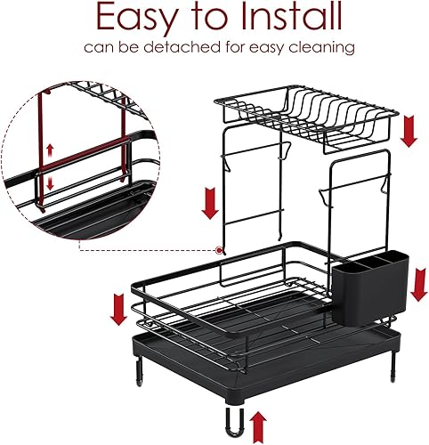 Miniatura 5 de Sakugi Escurridor de platos, resistente al óxido y duradero, estante de secado de gran capacidad para encimera de cocina, escurridor de platos de 2